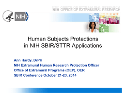 Human Subject Protections in NIH SBIR STTR Applications