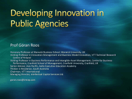 Prof. Göran Roos - Innovation in Public Service