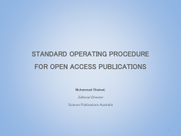 Standard Operating Procedure for Open Access Journals