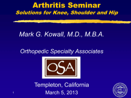 Arthritis Seminar, Solutions for Knee, Shoulder and Hip