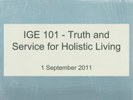 IGE 101 - Truth and Service for Holistic Living 27
