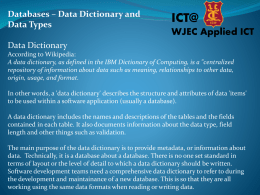 Lesson 4 - Databases - Data Dictionary and Data Types