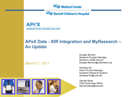 APeX Data - IDR Integration and MyResearch