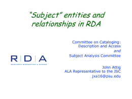 Subject entities and relationships in RDA