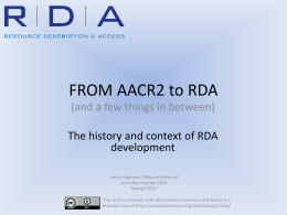 From AACR2 to RDA - National Library of Australia