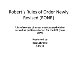 Robert*s Rules of Order (RONR)