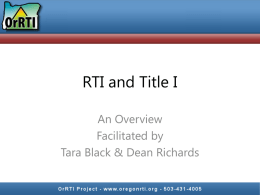 RTI and Title 1 - OrRTI - Oregon Response to Intervention