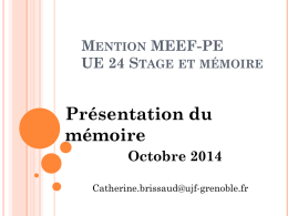 Mention MEEF-PE UE 24 Stage et mémoire Présentation du