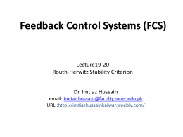 Lecture-19-20: Routh-Herwitz Stability Criterion