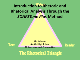 Introduction to Rhetoric and Rhetorical Analysis Through the