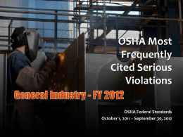 Number of Serious Violations &ndash; FY 2012 Subpart & Standard 1910.