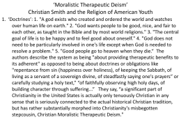 *Moralistic Therapeutic Deism* Christian Smith and the Religion of