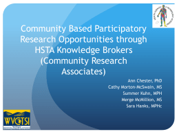 Community Based Participatory Research Opportunities through