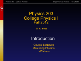 Physics 1422 - Introduction - The Citadel Physics Department