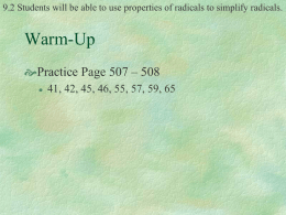 PPT 9-2 Simplifying Radicals - PMS-Math