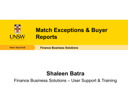 Match Exceptions and Buyer Reports Presentation