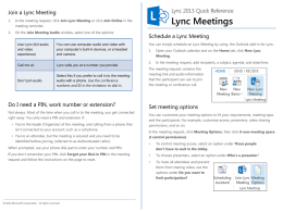 Lync Meetings Quick Reference Card