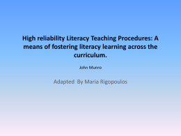 High reliability Literacy Teaching Procedures: A - Est-Lit