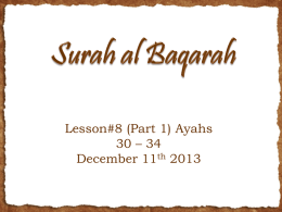 Lesson 8 Part 1 – Surah Baqarah (Ayahs 30-34)