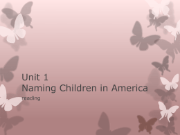 Unit 1 Naming Children in America