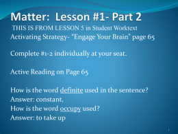 Lesson 1 Characteristics of Matter Part 2
