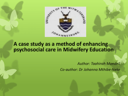 A Case Study as a Method of Enhancing Psychosocial Care in