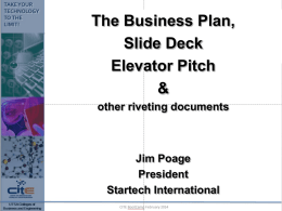 B-Plan, Slide Deck and Elevator Pitch