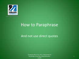 How to Paraphrase - University of Massachusetts Lowell