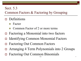 Common Factors and Factoring by Grouping