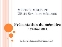 Mention MEEF-PE UE 24 Stage et mémoire Présentation du