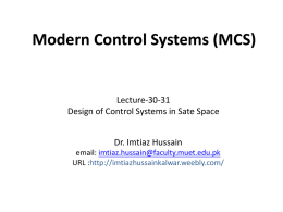 Lecture-30-31: Design of Control Systems in