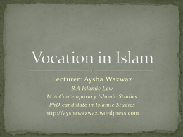 Vocation in Islam - Arabic, Quran and Islamic Studies Female
