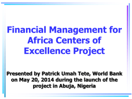 Second Presentaion by Patrick Umah Tete, World bank