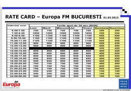 RATE CARD – Europa FM BUCURESTI 01.03.2013