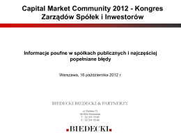 Biedecki Biedecki i Partnerzy - Capital Market Community 2012