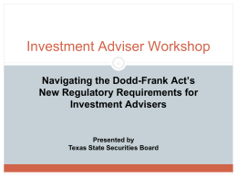 Investment Adviser Workshop - Texas State Securities Board