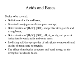 Chapter 14 – Acids and Bases
