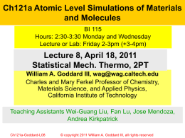 Lecture 8, October 4, 2010 Stat. Mech.