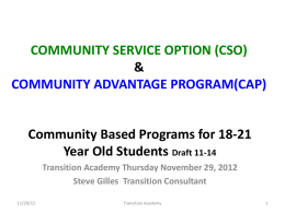 Community Based Programs for 18
