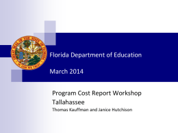 2014 Cost Reporting Workshops - Tallahassee-Chipley