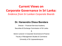 Current Views on Corporate Governance in Sri Lanka: Evidence