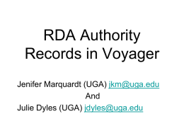 RDA Authority Records in Voyager