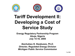 Tariff Development II: Developing a Cost of Service Study