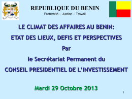 LE CLIMAT DES AFFAIRES AU BENIN - Ministère de l`Economie et