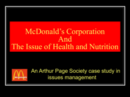 McDonald`s Corporation And The Issue of Health and Nutrition