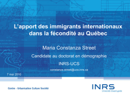 L`apport des immigrants internationaux dans la fécondité au Québec