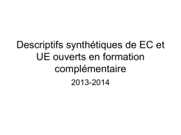 Descriptifs synthétiques de EC et UE ouverts en formation