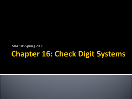 Chapter 16: Check Digit Systems, Part 1