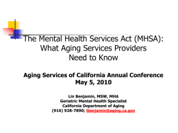 Mental Health Services Act (MHSA) Overview for California