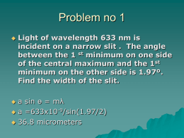 Light of wavelength 633 nm is incident on a narrow slit . The angle